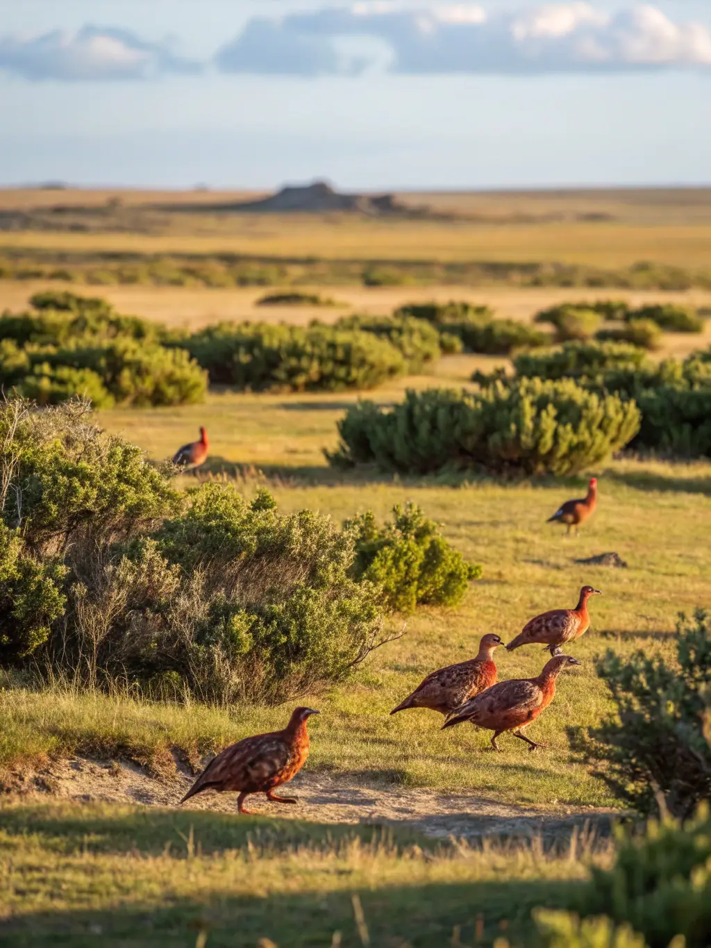 A vibrant image depicting a healthy game bird population thriving in a protected natural habitat, showcasing the success of SOCIETE COMMUNALE DES CHASSEURS DE DARAZAC's game development and protection efforts.